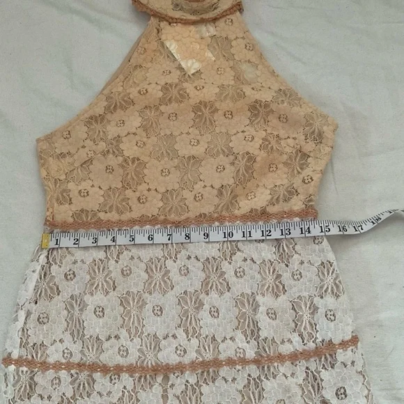 Foxiedox Lace Halter Midi Dress Tan White M Anthropologie NWT - Picture 11 of 11